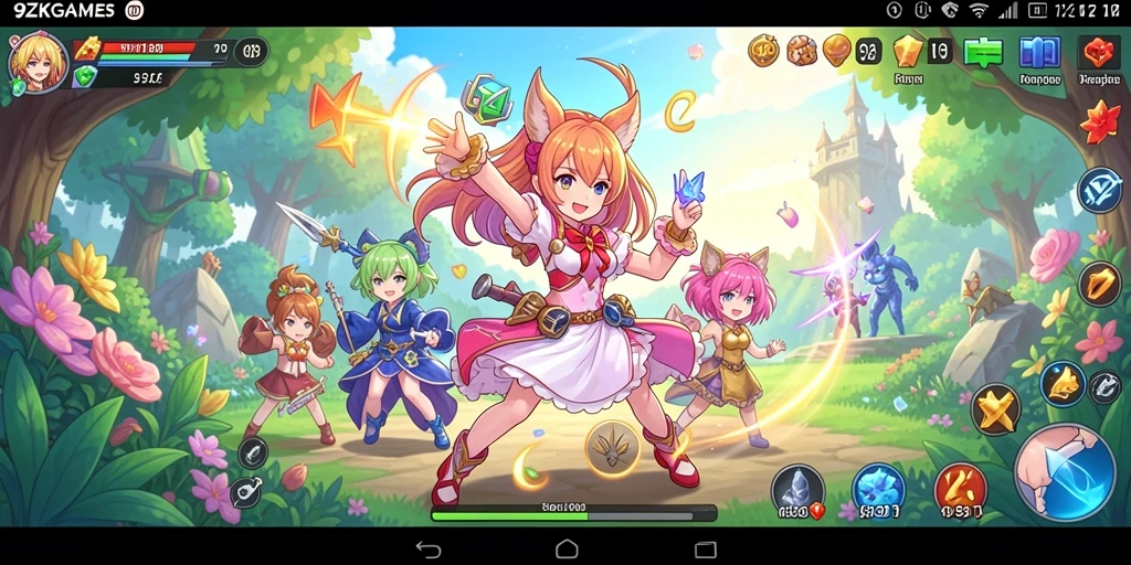 Tampilan gameplay seru di dalam 9ZKGAMES dengan berbagai karakter anime.