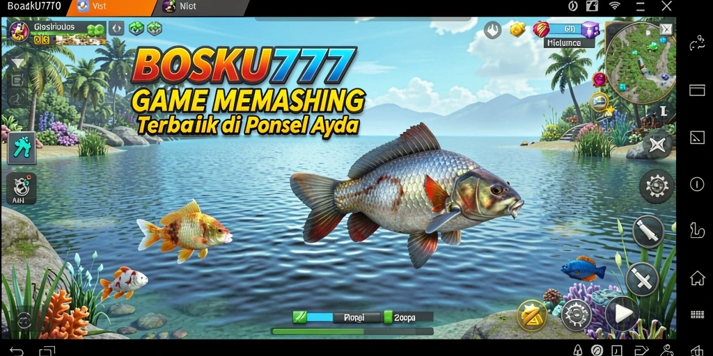 Tampilan layar permainan memancing yang menegangkan di BOSKU777.