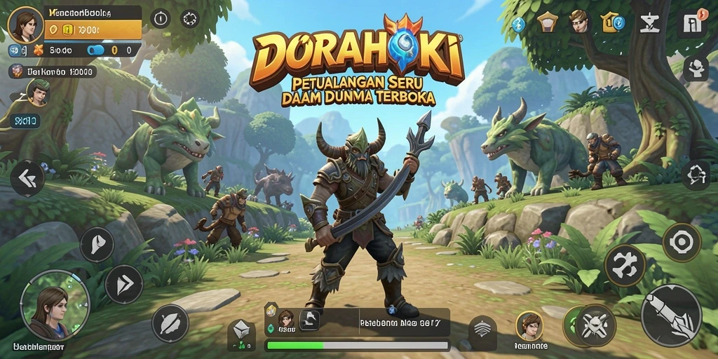 Gameplay DORAHOKI yang menampilkan kebebasan eksplorasi luar biasa.