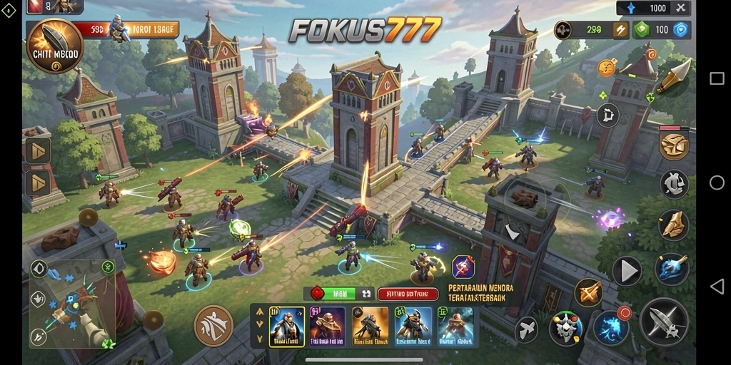 Gameplay menakjubkan FOKUS777 dalam pertempuran Tower Defense.
