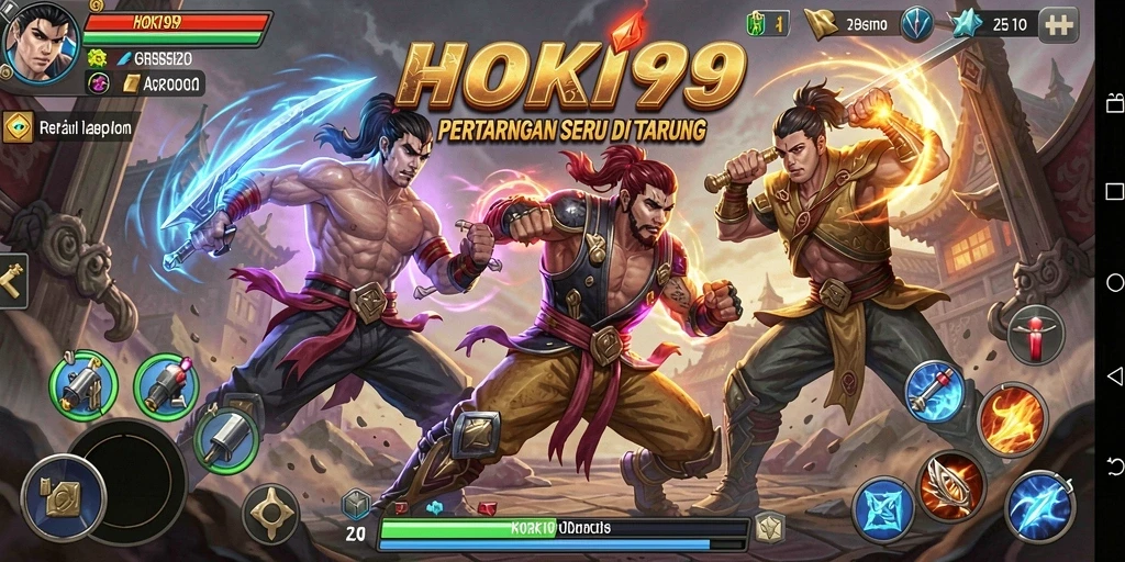 Screenshot gameplay HOKI99 menampilkan pertarungan intens dan karakter unik.