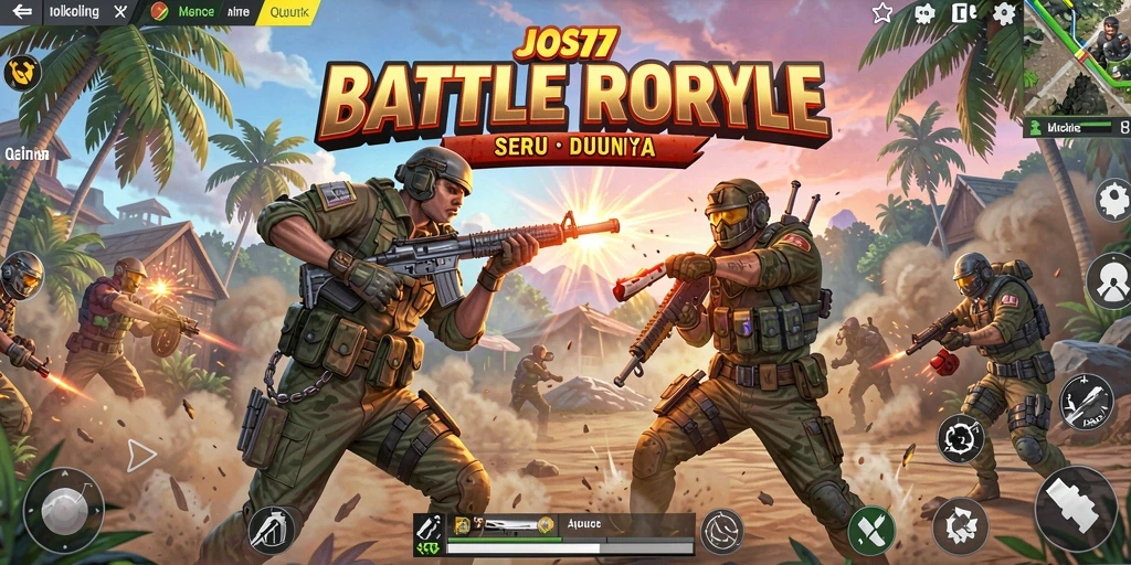 Tangkapan layar JOS77 menampilkan intensitas pertarungan Battle Royale yang seru.