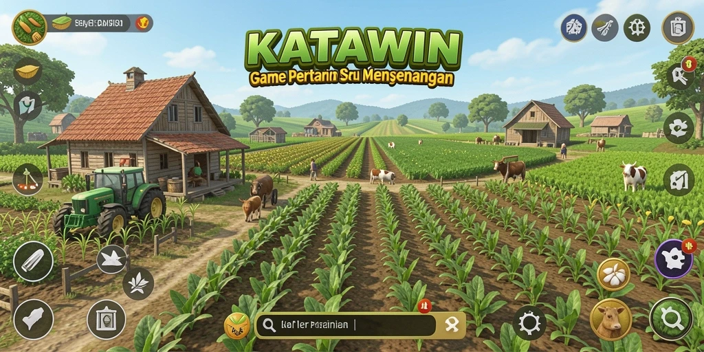 Tampilan gameplay KATAWIN dengan kebun yang indah dan interaktif.