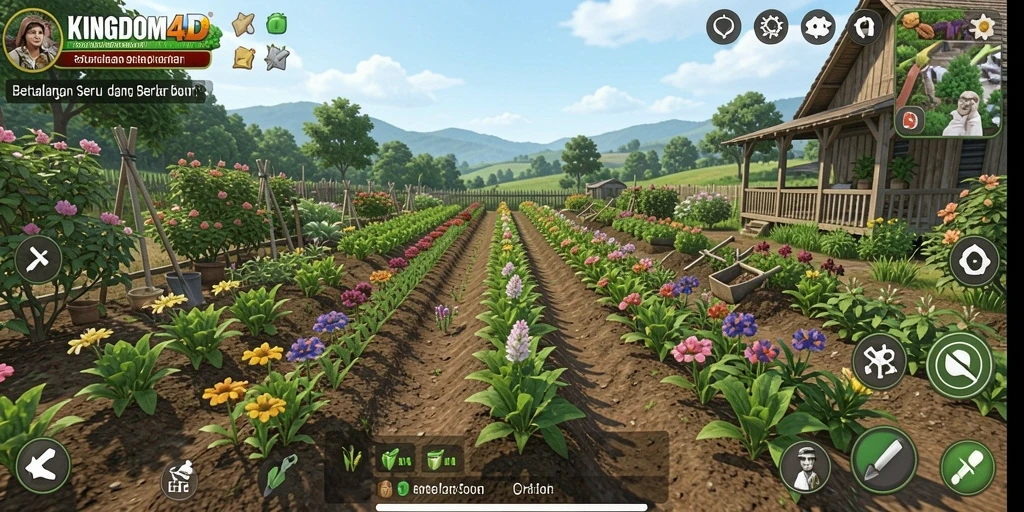 Tampilan gameplay menarik dari KINGDOM4D dengan aktivitas bertani.