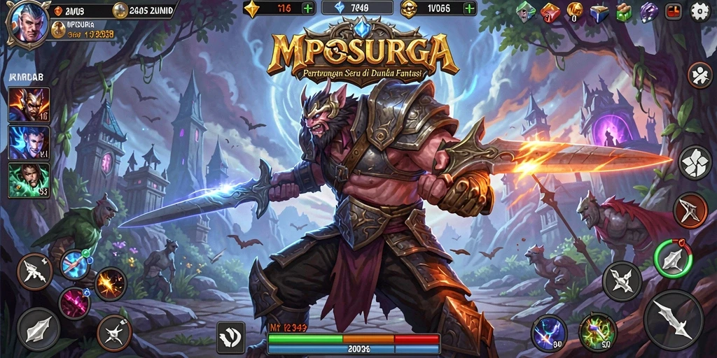 Tangkapan layar gameplay menampilkan pertarungan epik di MPOSURGA.