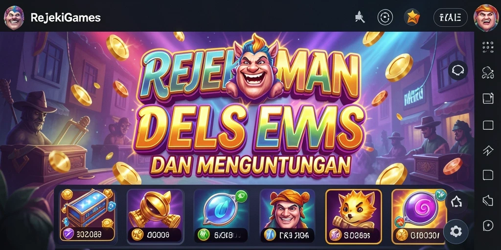 Tampilan gameplay seru dari REJEKIGAMES dengan mesin slot yang berwarna-warni.