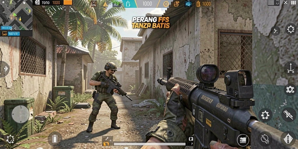 Tampilan gameplay mendebarkan dalam TOTO1000 dengan aksi FPS yang intens.